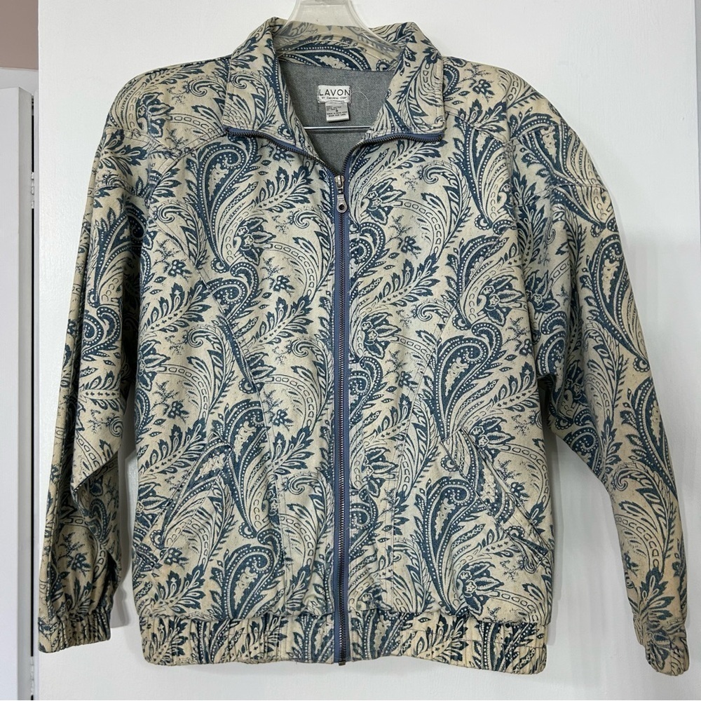 Vintage 80s LAVON Denim print paisley zip up jacket small Rare women’s